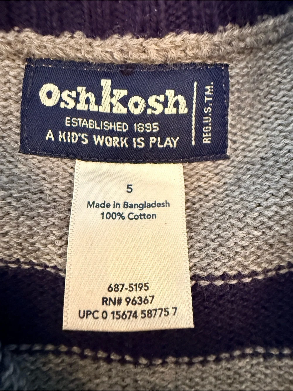OshKosh Boys Quarter-Zip Striped Sweater Size 5 NWT